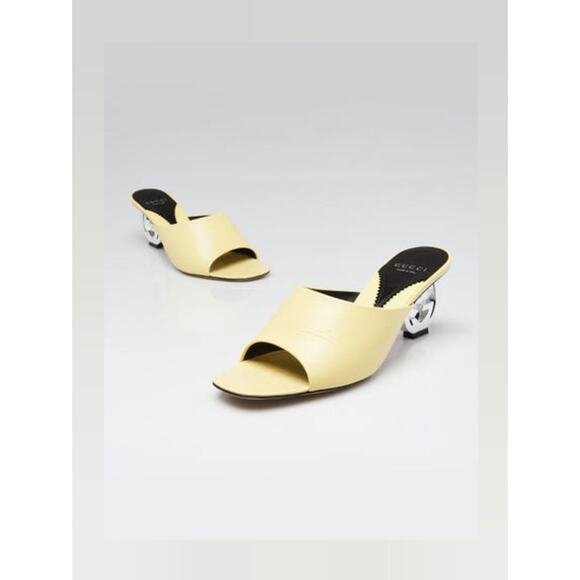 Gucci Yellow Leather Slide GG Logo Heels Size 39.5 - Picture 6 of 16